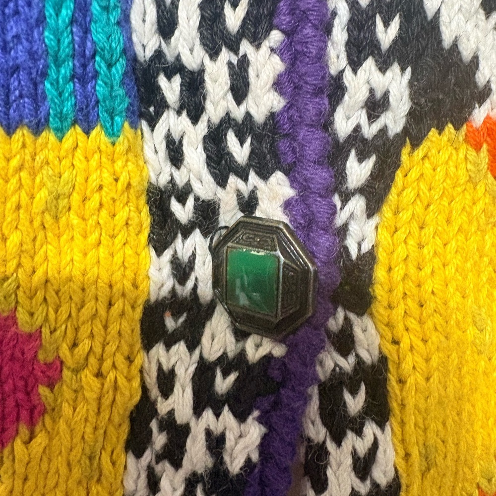 Colorful Vintage Southwestern Aztec Knit Cardigan with Metal Buttons.Heavyweight - Picture 14 of 14